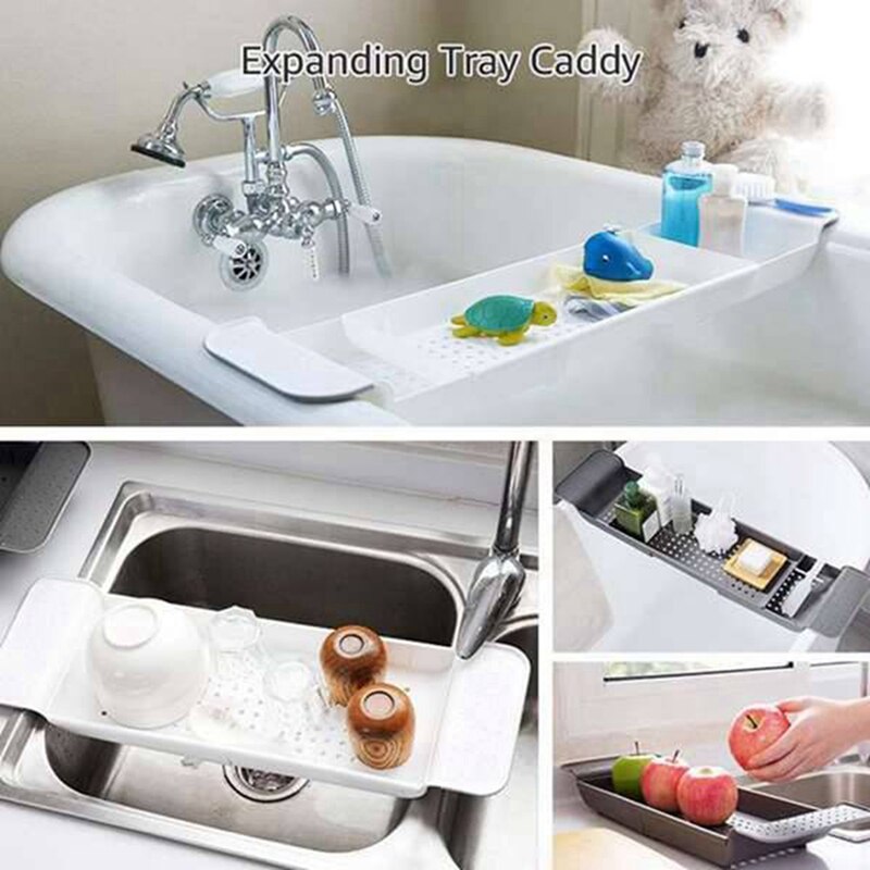 Bandeja ajustable multiusos para bañera, soporte para ducha, copa de vino, libro, recipiente de cocina para escurrir, accesorios de baño,