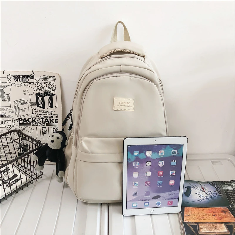 Mochila de Color liso para mujer, bolso de libros universitario con múltiples bolsillos, mochilas informales para ordenador portátil, mochila escolar para hombres y adolescentes, mochilas escolares para niñas