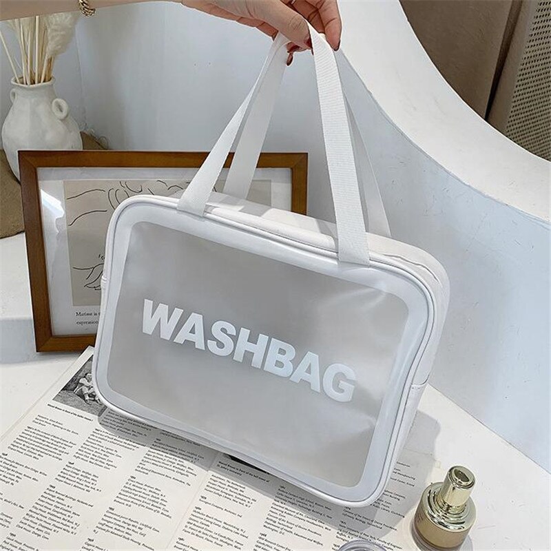 Borsa da viaggio per donna PU borsa da toilette organizza borsa cosmetica in PVC impermeabile borsa per trucco trasparente portatile borsa per lavaggio femminile