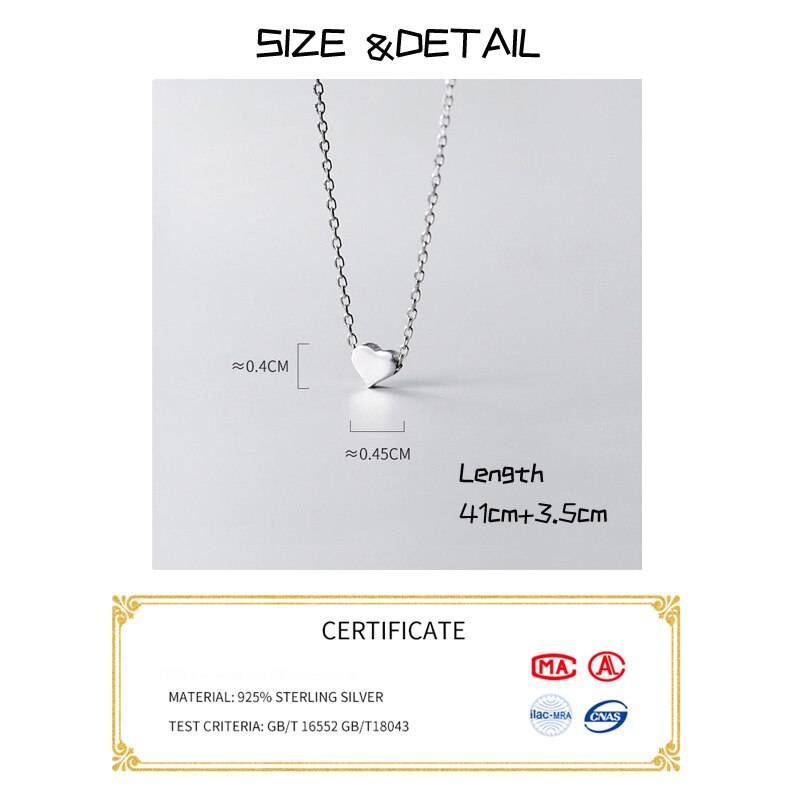 41cm-44.5cm collane in argento 925 donna argento lucido Fine 925 gioielli per donna ciondolo a cuore collana a catena femminile sul collo
