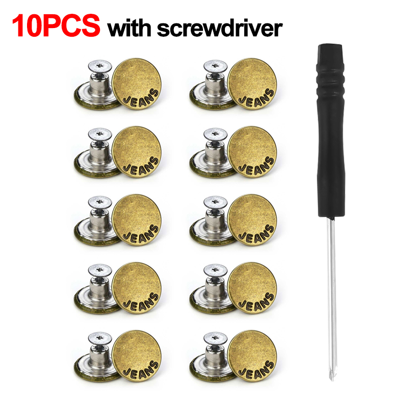 10 Stuks Jeans Knoppen Vervanging 17 Mm Geen Naaien Metalen Knop Reparatie Kit Nailless Verwijderbare Jean Knoppen Naaien Accessoires: Antiek Messing