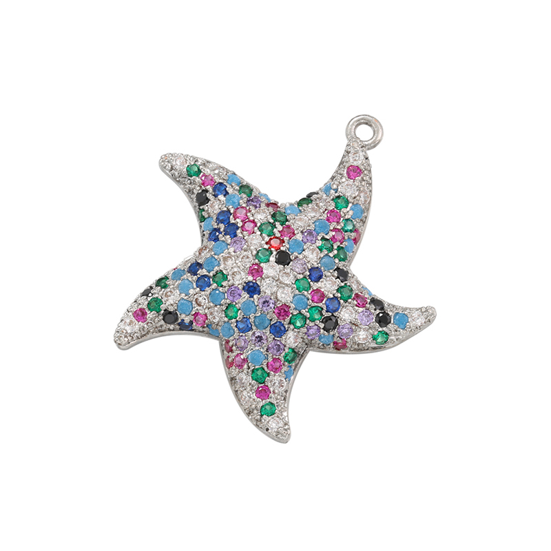 ZHUKOU-abalorios de estrella de mar para fabricación de joyas, colgantes de circonia cúbica para collares DIY, accesorios de joyería, VD1248: PLATEADO