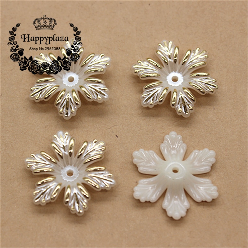 50 pcs 28mm résine ABS ivoire fleur d'or imitation perles à plat Cabochon bijoux à bricoler soi-même Scrapbooking artisanat