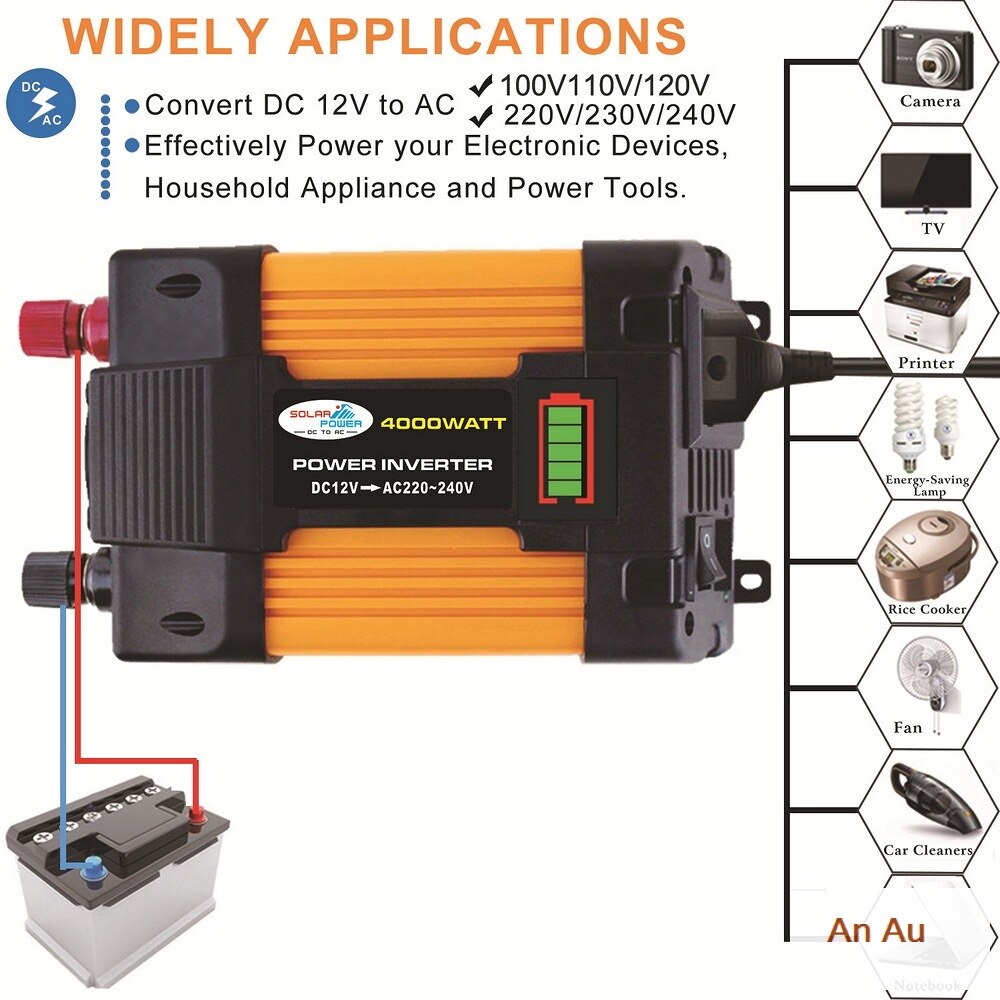 6000W Peaks Power 12V DC TO 110V 220V AC Car Power Inverter Solar Converter