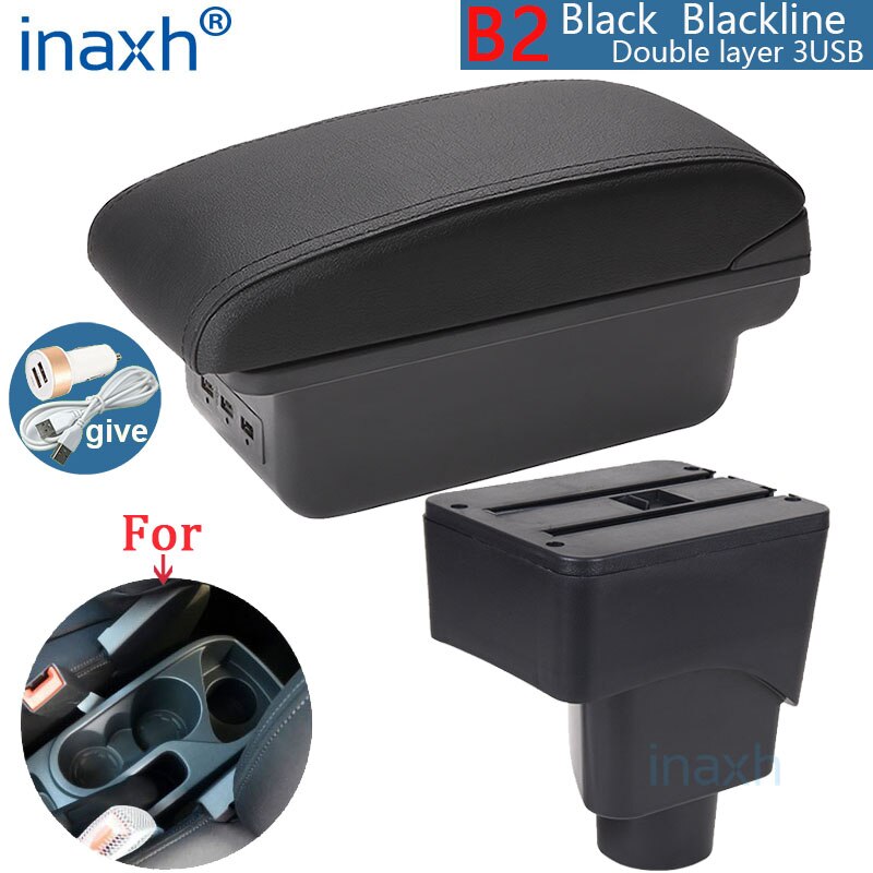 Accoudoir pour FORD EcoSport, pièces de rénovation, boîte de rangement intérieure 3USB, installation Simple, accoudoir de voiture: B2 Black line 3USB