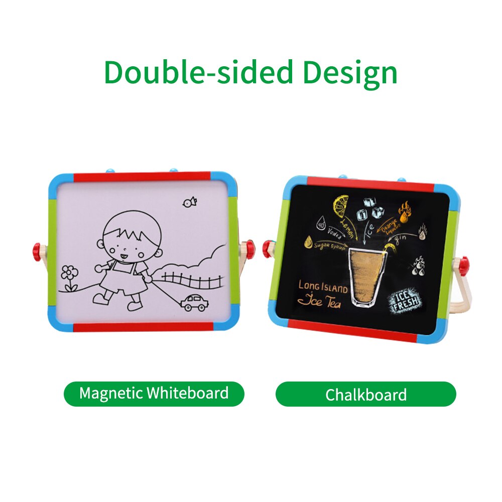Caballete de madera de sobremesa, pizarra de doble cara y tablero magnético de borrado en seco, caballete de arte plegable de pie, perfecto para niños