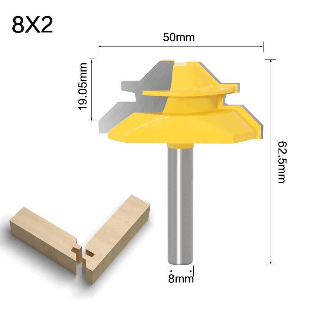 6 To1/2inch Shank 45 Degree Lock Miter Router Bit Woodworking Tenon Milling Cutter Tool Drilling Milling for Wood Carbide Alloy: 3-8mm