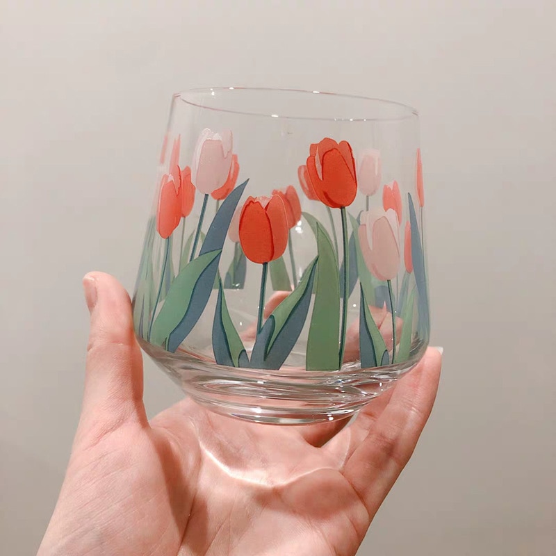 Japan En Zuid-korea Ins Handgeschilderde Tulp Bloem Glazen Beker Huishoudelijke Sap Cup Drinken Glazen Bekers Cognacglas een Een