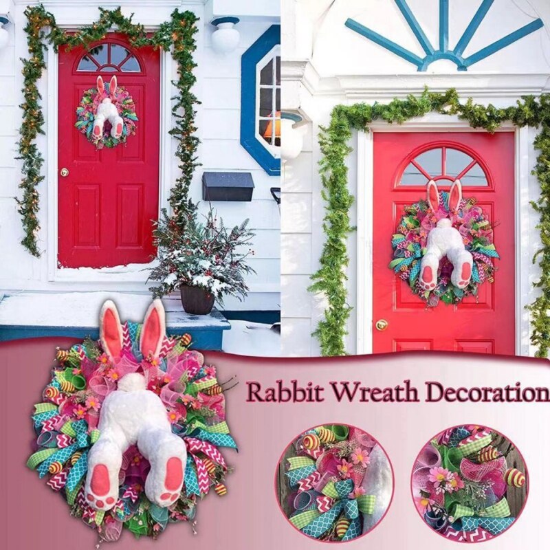 Easter Rabbit Wreath Bunny Decoration Garland Front Door Hanging Ornament Wall Home Party Easter Wreath Decorative