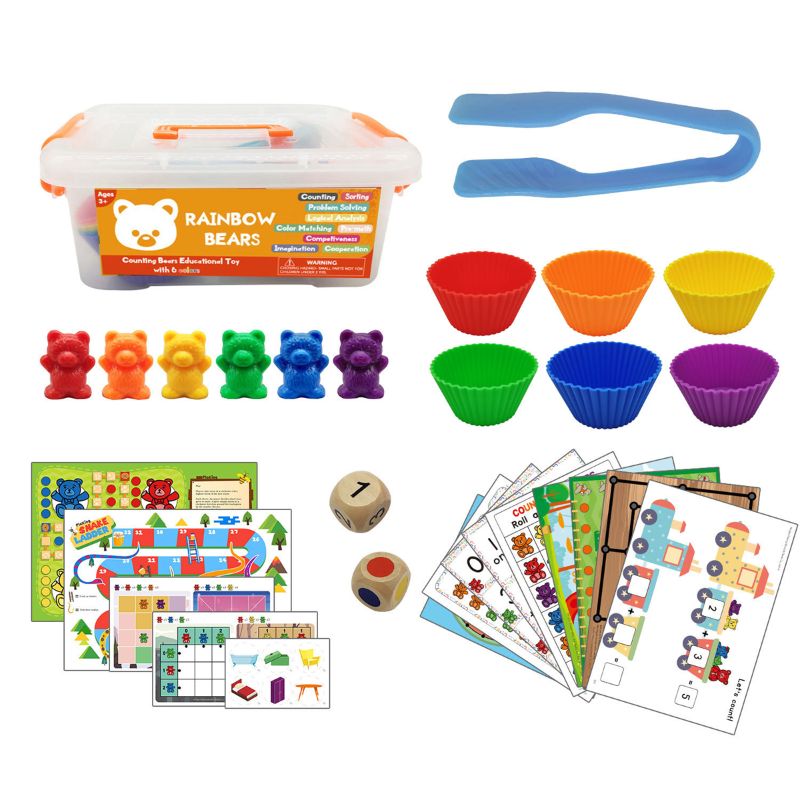 Children Montessori Toy 1set Boxed Counting Bear Montessori Educational Cognition Rainbow Matching Game Educational Toys