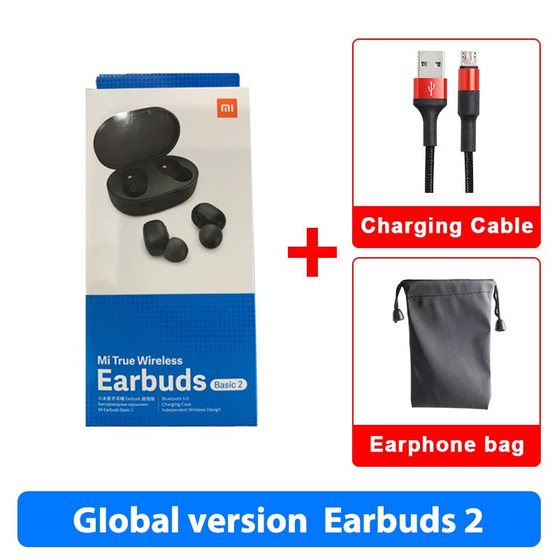 Global Version Xiaomi Redmi AirDots 2 Bluetooth5.0 Low Lag Mode TWS Bluetooth Earphone Headset BT5 True Wireless Stereo Auto: 2 Global Add Cable