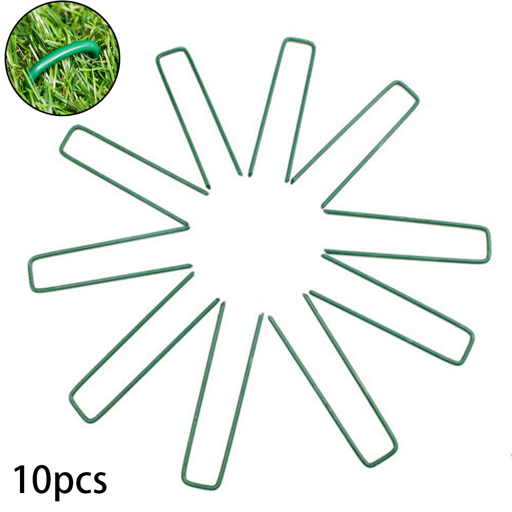 10 unids/set de pasadores verdes en forma de U para césped Artificial, carpa de acero galvanizado, estacas para suelo, pasadores en forma de U