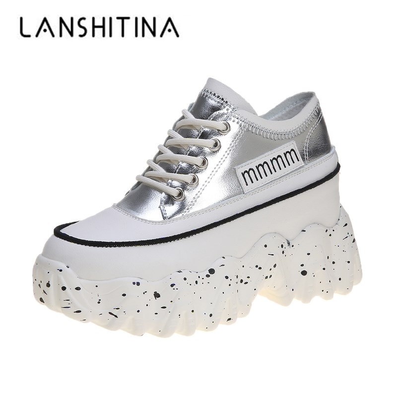 Femmes grosses baskets printemps 8.5CM talons hauts chaussures décontractées à semelles épaisses à lacets dames chaussures à plate-forme compensée baskets femme