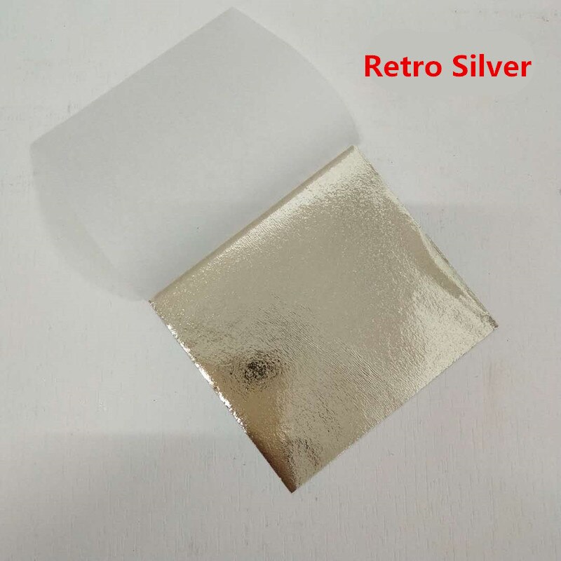 100 stk farve imiteret bladguld folie ark kobber blad til forgyldning kunst arbejde negle dekoration 9 x 9cm rose guld blad folie papir: Retro sølv