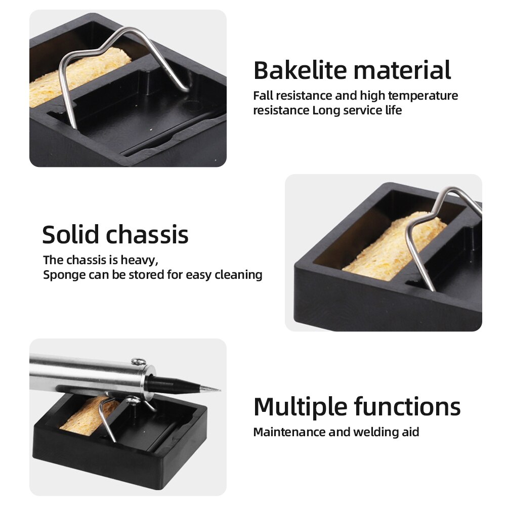 Electric Soldering Iron Stand Holder with Welding Cleaning Sponge Cleaner Metal High Temperature Resistant Welding Accessories