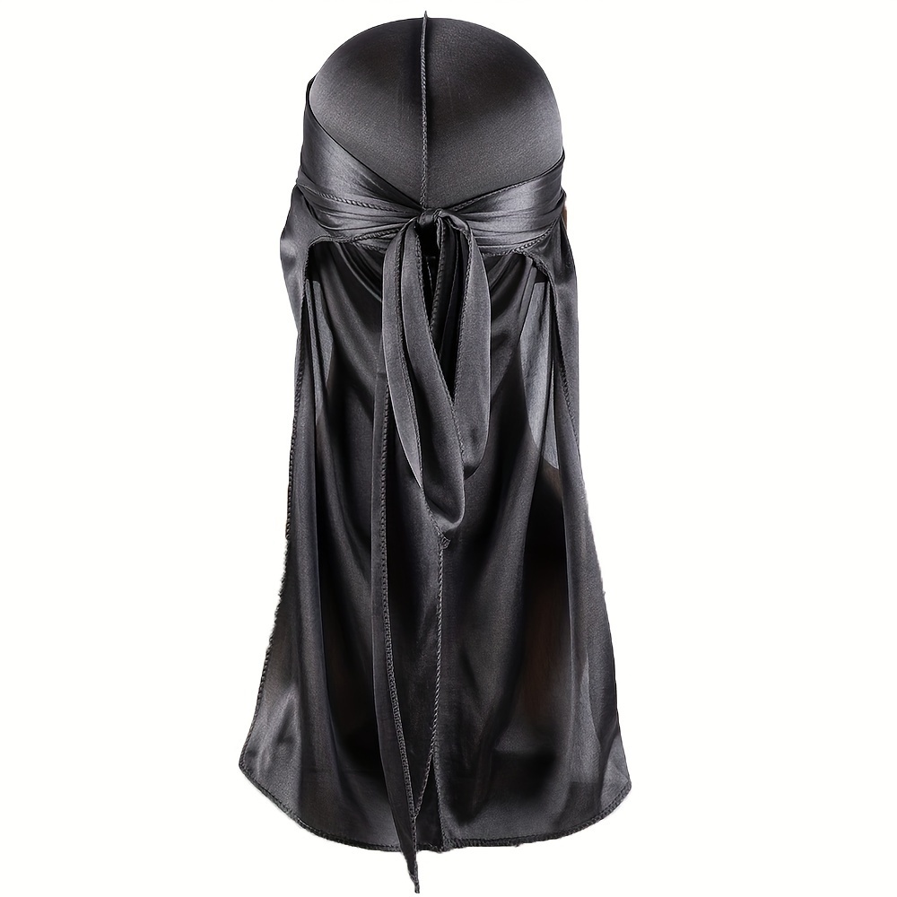 Gorro Durag de seda para hombre, Bandana sedosa Du Rag Doo Rag, gorro con ondas de cola larga: Negro