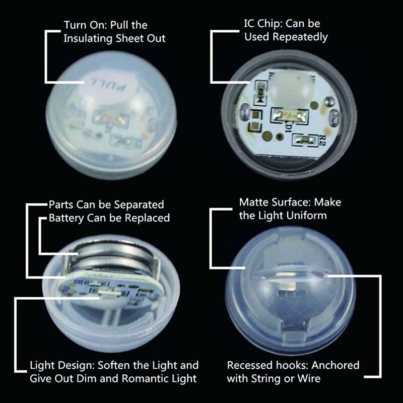 Lote de 12 unidades de luces LED sumergibles con bolas flotantes, luces subacuáticas multicolores a prueba de agua IP68 para jarrón, pecera, bodas y Navidad