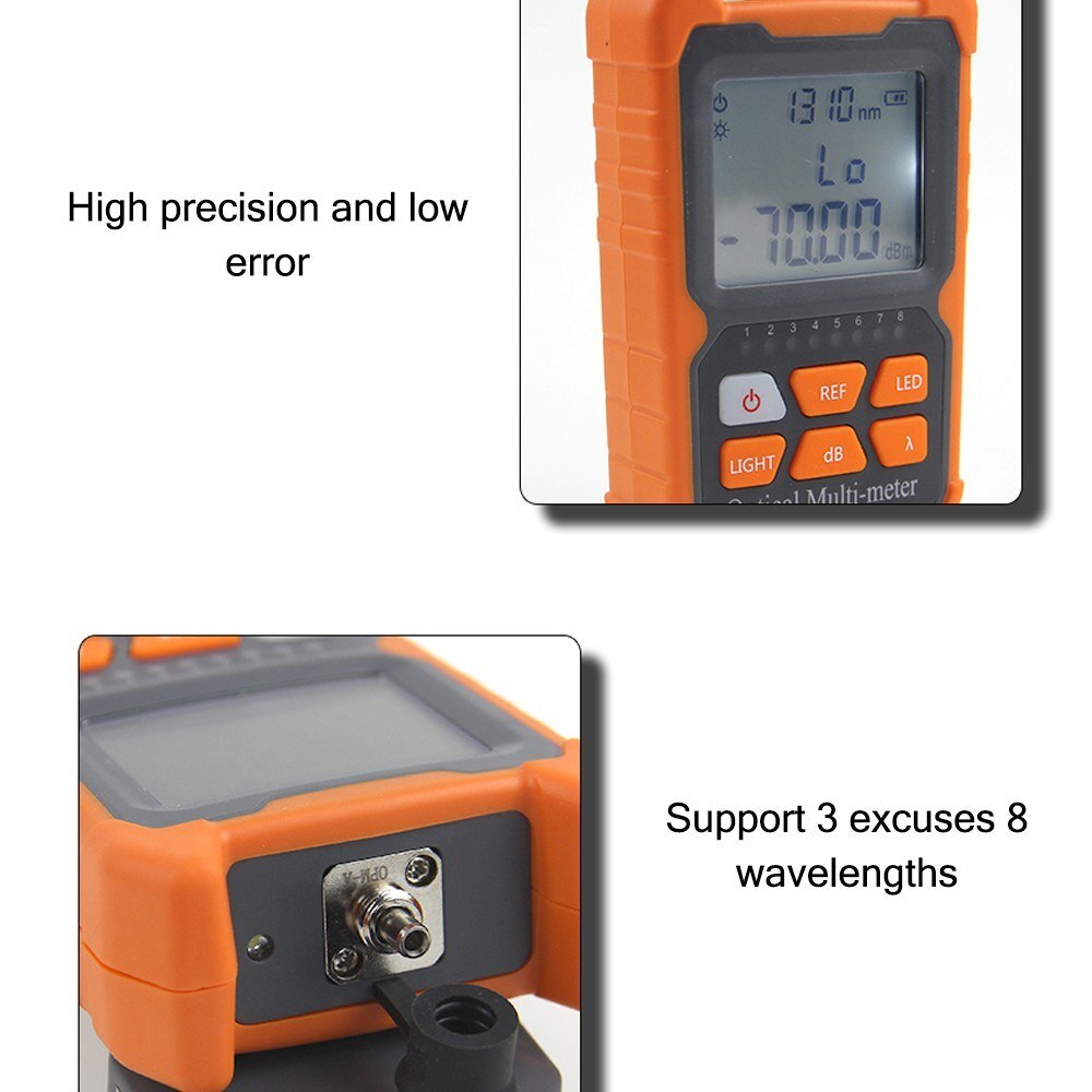 Portable Mini Fiber Optical Power Meter 8 Wavelengths with LED Light Network Cable Tester FTTH Fiber Optic Cable Tester
