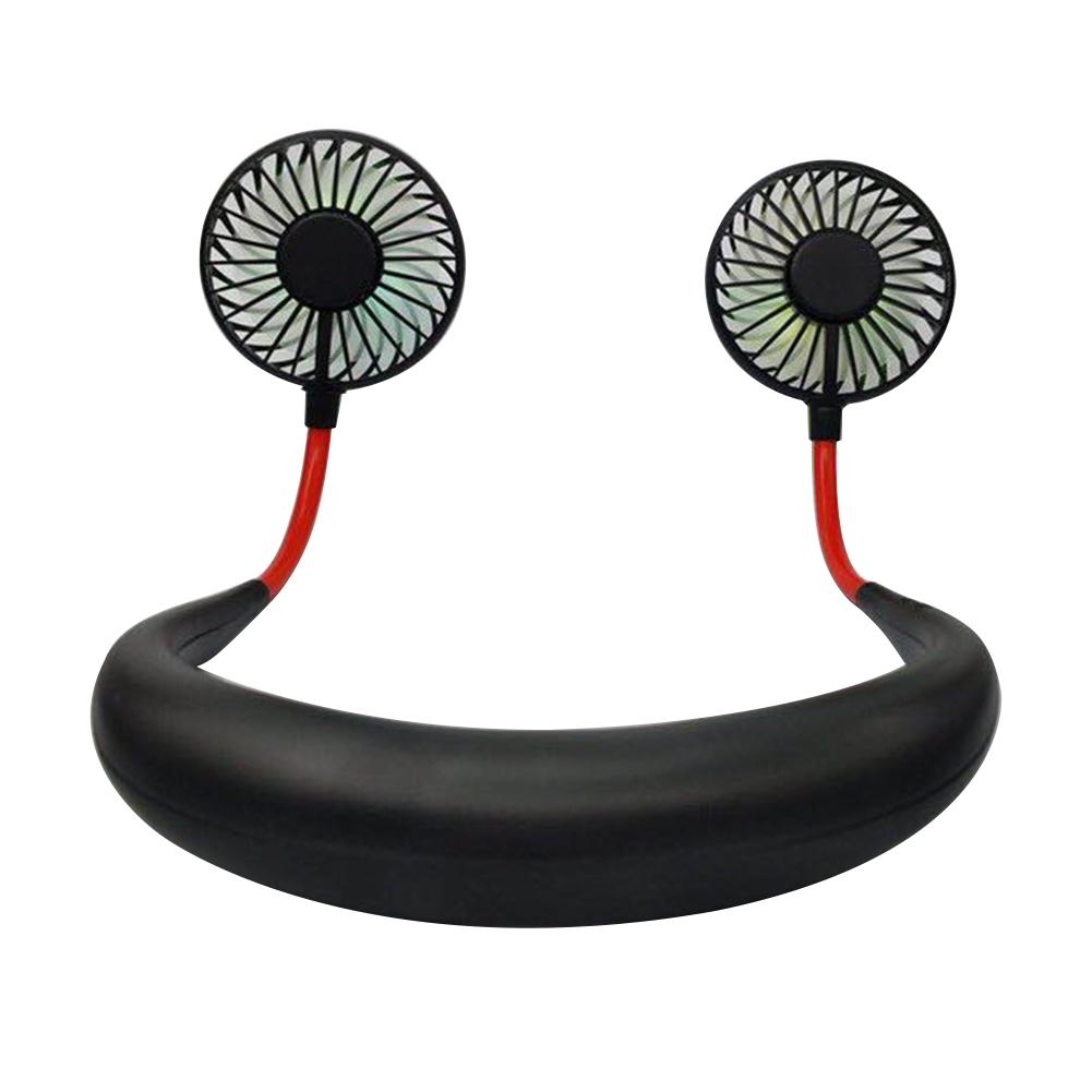 Ventilador portátil iluminado 2 ventiladores de cuello colgante USB recargable cubierta Halter deportes luz aromaterapia ventilador de: Black