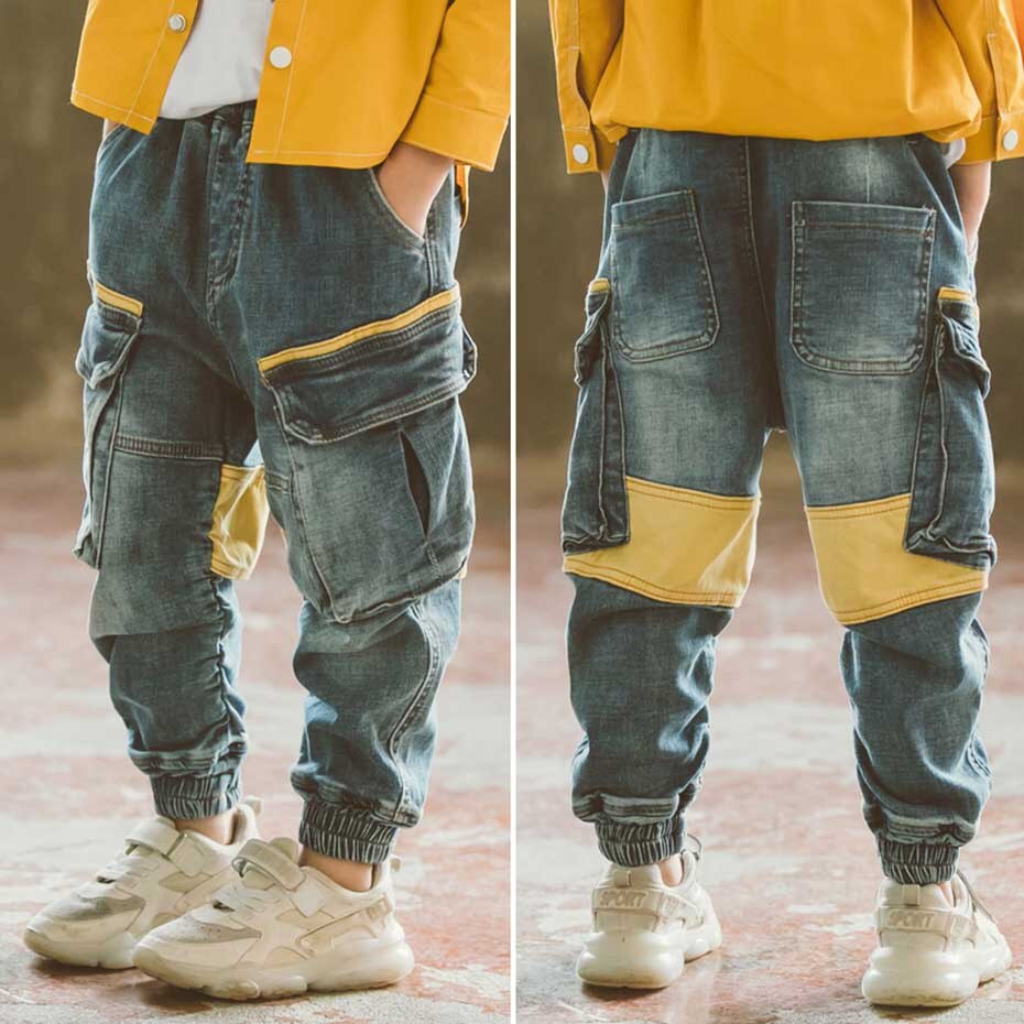 Jeans For Boys Patchwork Boy Jeans Kids Three-Dimensional Pocket Kids Jeans Autumn Jeans Pants For Boys 6 8 10 12 14 Year