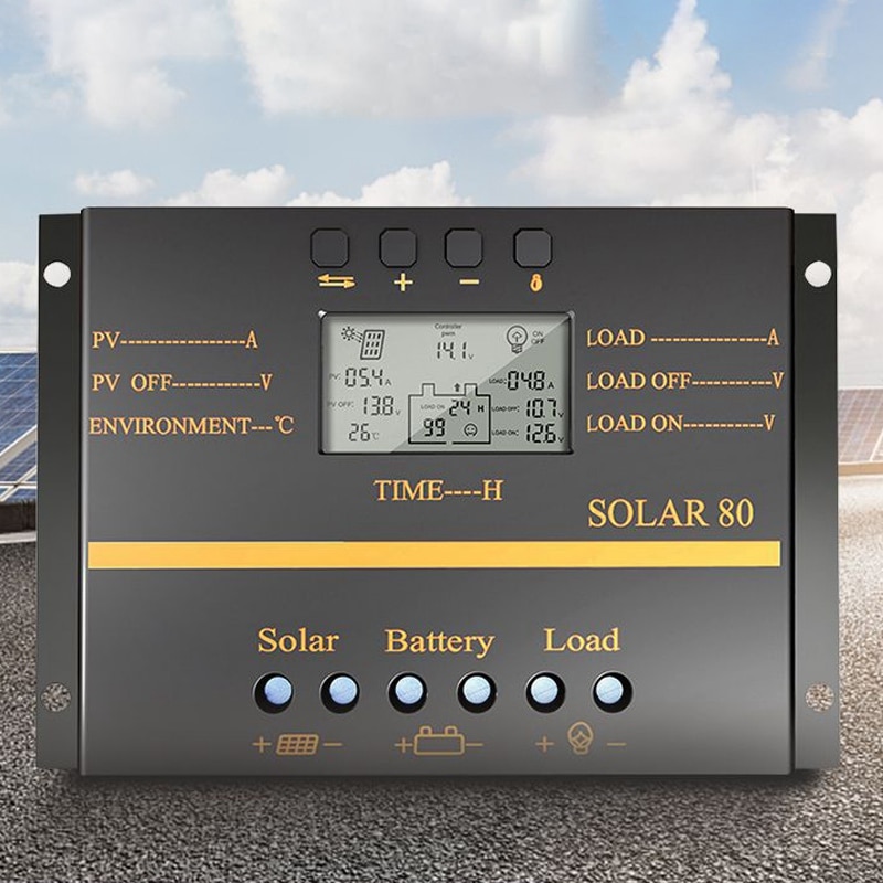 80A PWM Solar Controller 12V 24V Auto Charger Controller LCD Display Solar Panel Battery Charging Regulator USB 5V: Default Title