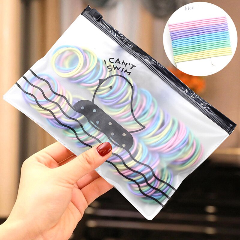 100PCS/Set Small Elastic Rubber Band Hair Rin Girls hair bands Hair Accessories Kids Ponytail fixed Headband Scrunchie Headdress: 100pcs-Spring color