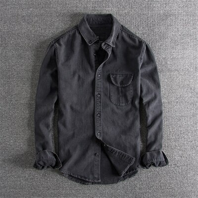 Japansk harajuku distressed skylning denim skjorte til mænd urban drenge streetwear retro vintage langærmede skjorter plus størrelse s-xl: Version 1 / S