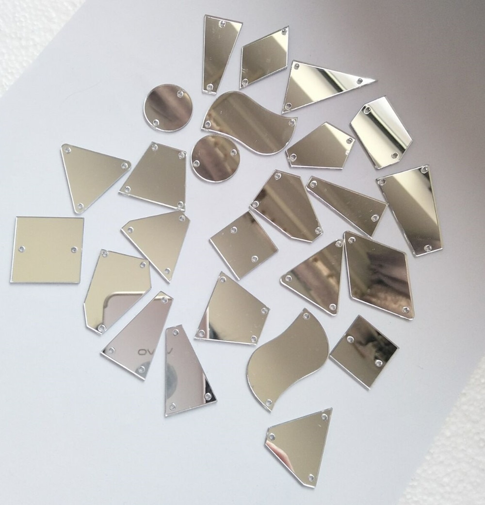 30 st silver spegel sy på strass, flatback silver akryl sy-på sten för klänning plagg decortaion