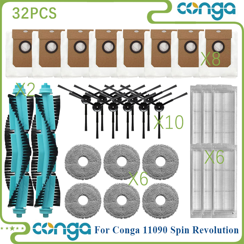 Fit For Cecotec Conga 11090 Spin Revolution Robot Vacuum Parts Roller Side Brush Hepa Filter Mop Cloth Rag Dust Bag accesorios
