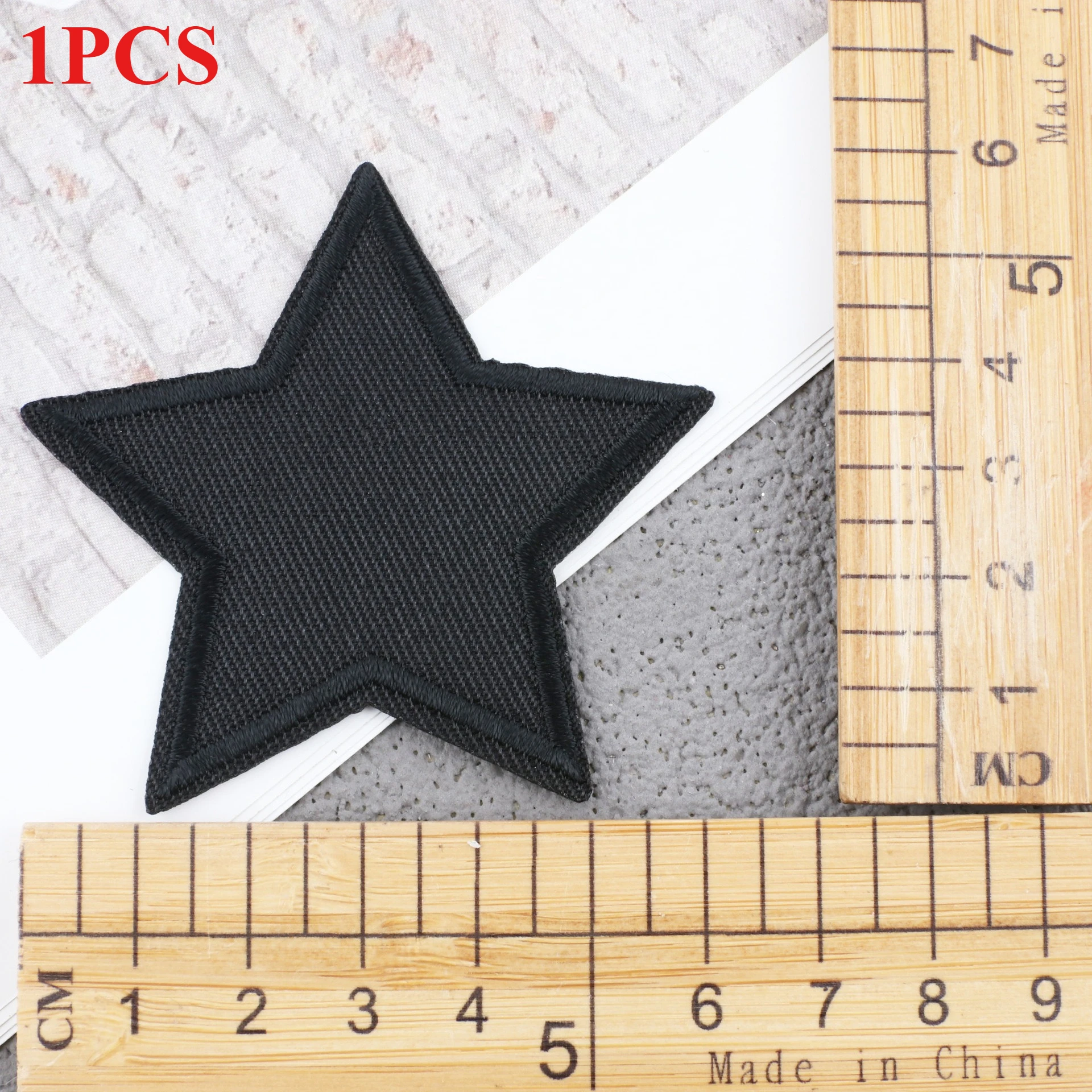 Parche adhesivo de sarga negra, bordado por ordenador, capítulo, niño, planchado de diamantes, pentagrama, bordado, pegatina de tela: Negro