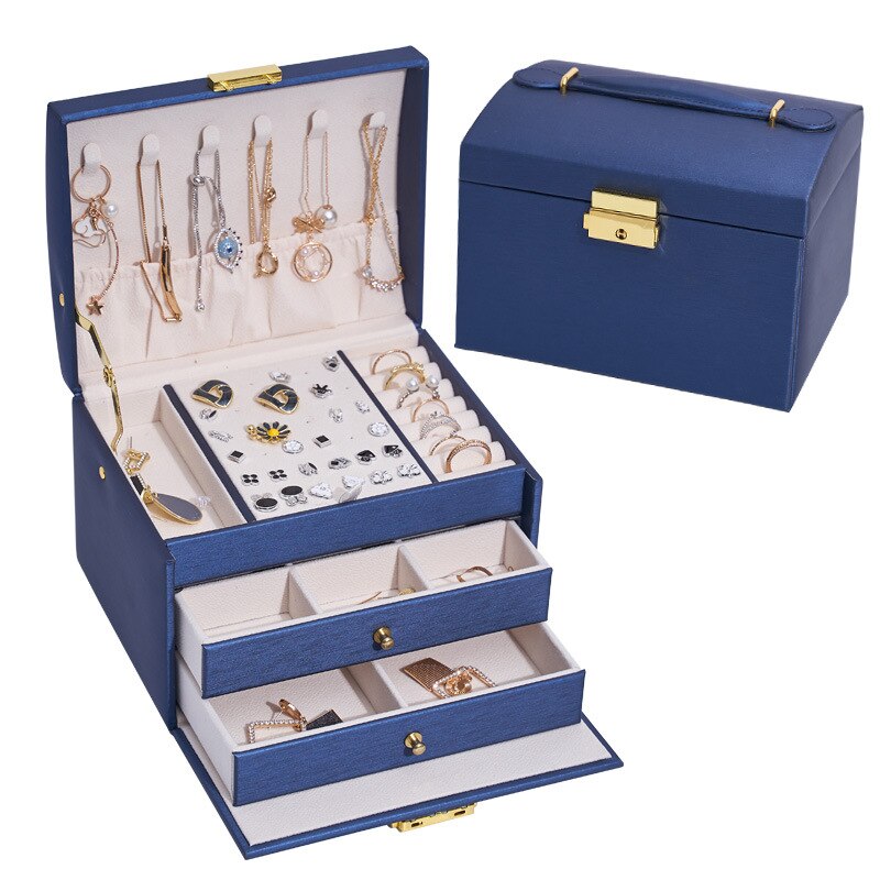Bloong Lagen Sieraden Organizer Box Exquisite Vrouwen Meisjes Display Houder Oorbel Ring Ketting Opslag: Blue