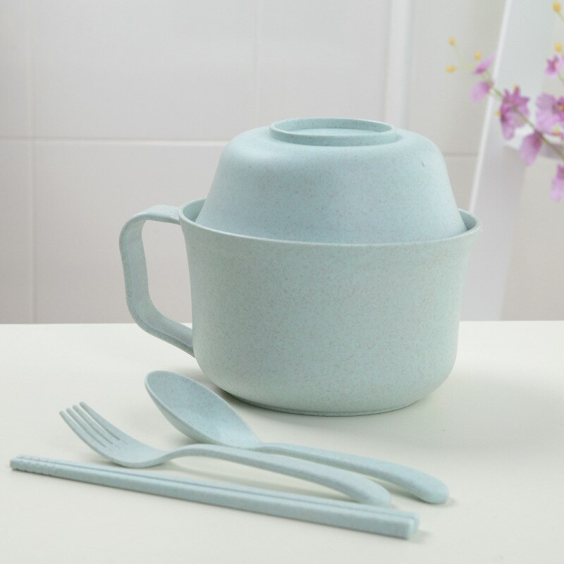 1Pcs/Set Instant Noodles Bowl with Lid Handle Dinnerware Wheat Straw Japanese Style Soup Ramen Microwaveable Set: 3