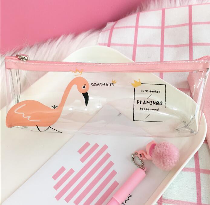 Cartoon Transparante Dier Etui Leuke Fruit Potlood Bag Storage Pouch Kantoor Schoolbenodigdheden Zakka: Flamingo 1
