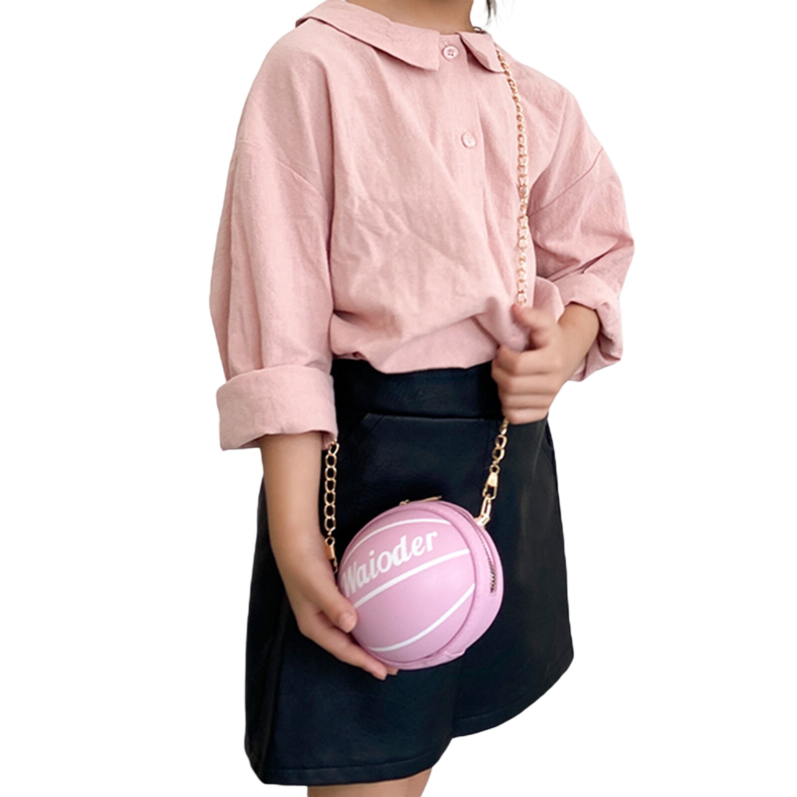 8 Kleuren Kids Schoudertas Lederen Cross-Body Pack Metalen Ketting Riem Reizen Grote Capaciteit Ronde Basketbal Zakken