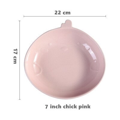 Children's plate cartoon cute plate fruit salad plate home Western sushi snack dish dish ceramic plate: chick pink
