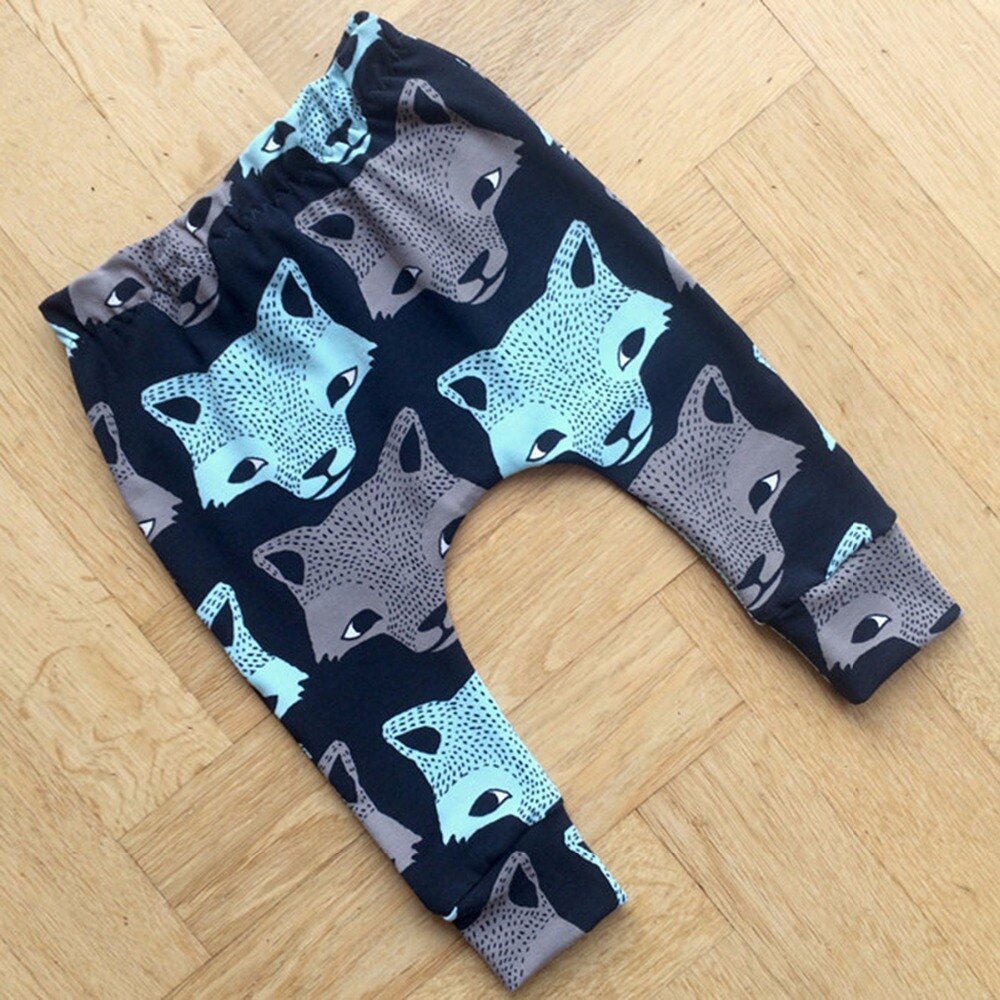 Puseky Wolf Head Pattern Breathable Baby Boys Girls Cotton Trousers Children Haren Long Pants Autumn Style Kids Clothing