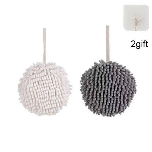 Chenille Hand Towels Kitchen Bathroom Hand Towel Ball with Hanging Loops Quick Dry Soft Absorbent Microfiber Towels: 1pcsWhite 1pcsGray