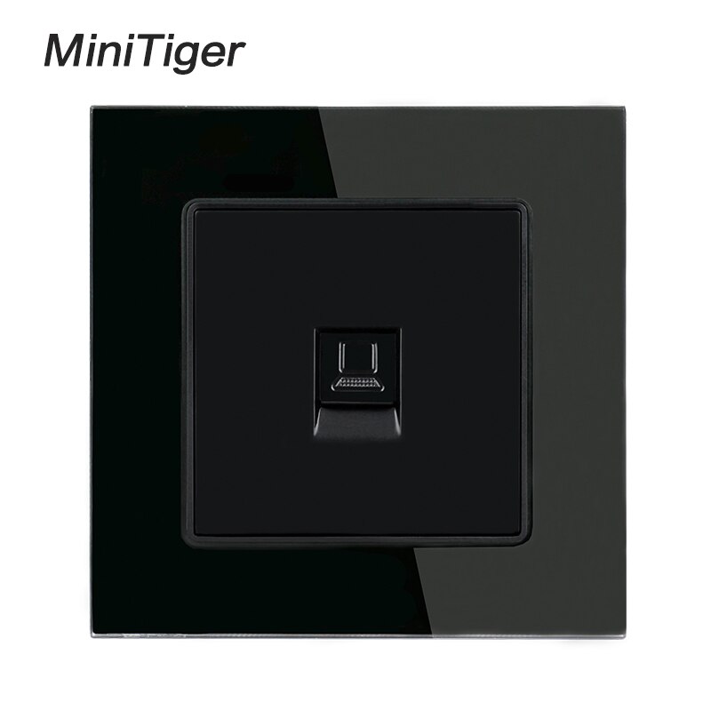 Minitiger Crystal Glass Panel 1 Gang RJ45 Internet Jack CAT6 Connector Computer Outlet Wall Data Socket: Black