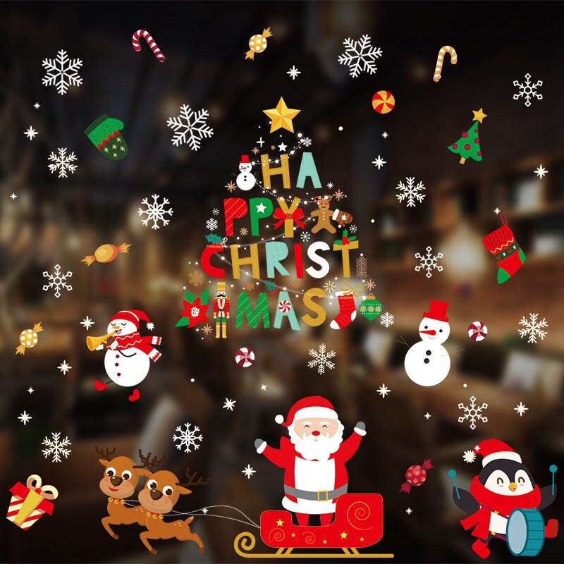 Snowman Wall Sticker DIY Christmas Party Home Decoration Windows Door PVC Stickers Year Household Glass Wall Sticker: Style 5