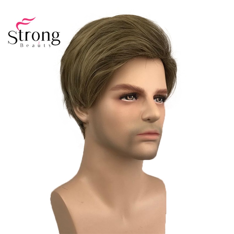 Strongbeauty lysebrune korte herreparykker syntetisk helparykk til menn