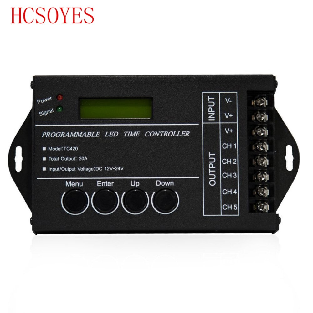 TC420 Time programmable RGB LED Controller DC12V-24V 5Channel LED Timing dimmer Total Output 20A Common Anode with USB Wire