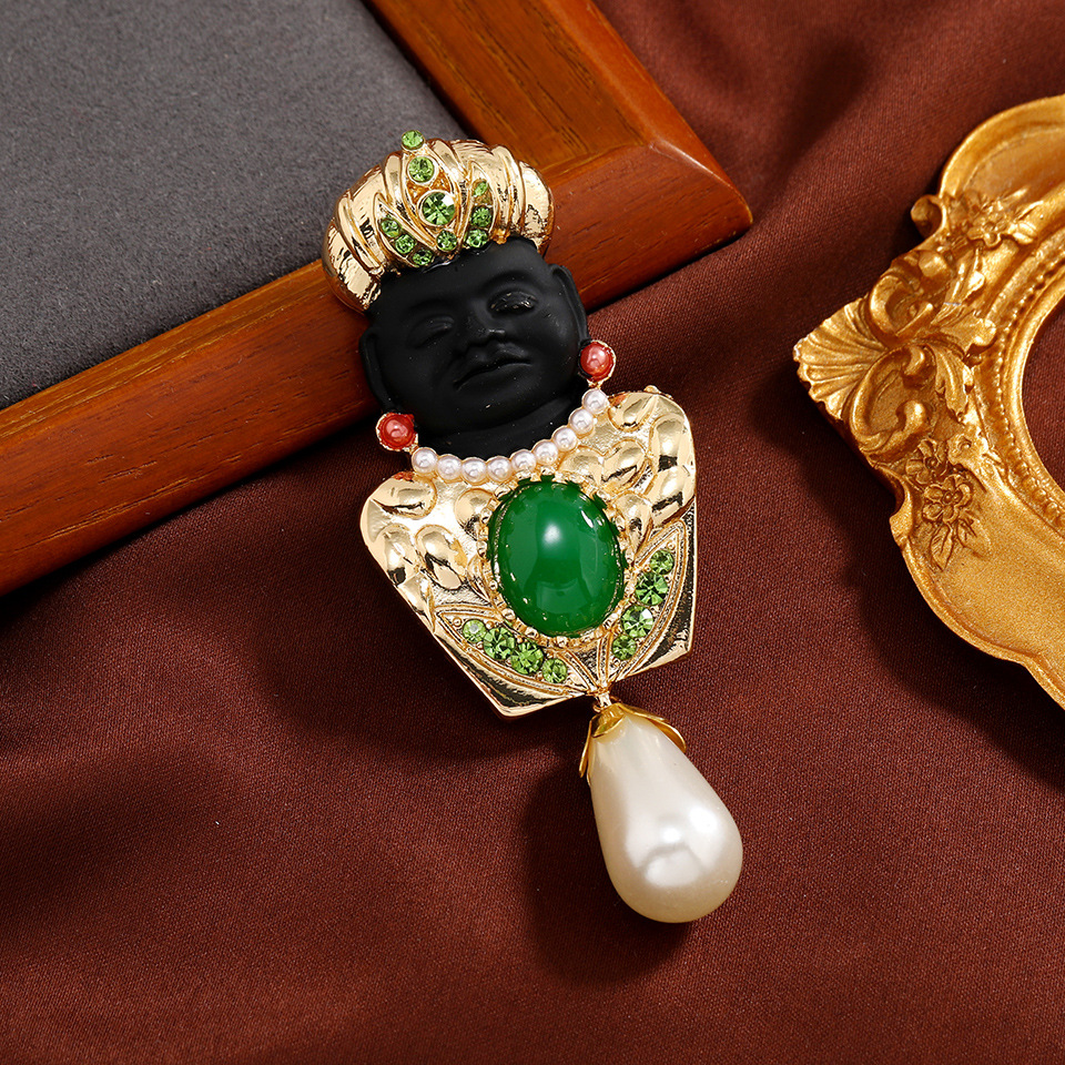 spille creativo per accessori da capo di carattere con spilla da uomo nero con nappa di perle: Luce di Colore Giallo Oro