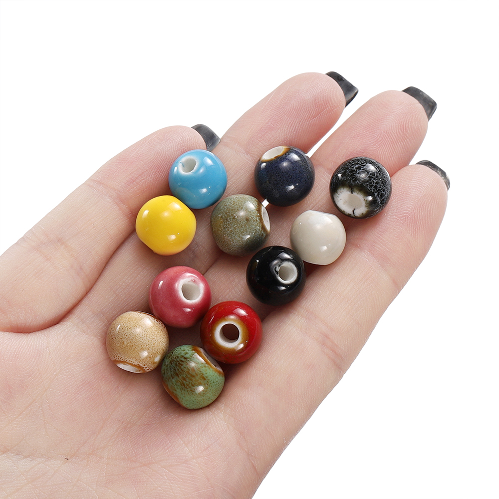 50 stk. 6/8/10mm keramiske perler stort hul gør-det-selv håndlavede afstandsstykker løse runde porcelænsperler til smykkefremstillingstilbehør