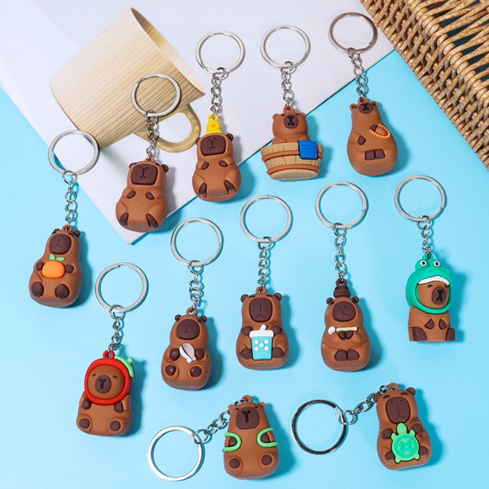 Mental capybara nøkkelring søt pvc skilpadde dyr anheng vanntett myk selvklebende tegneserie nøkkelring jenter