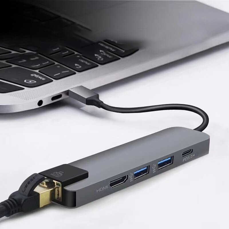 5 in 1 usb type c hub hdmi 4k usb c hub til gigabit ethernet  rj45 lan adapter til macbook pro thunderbolt 3 usb-c opladerport