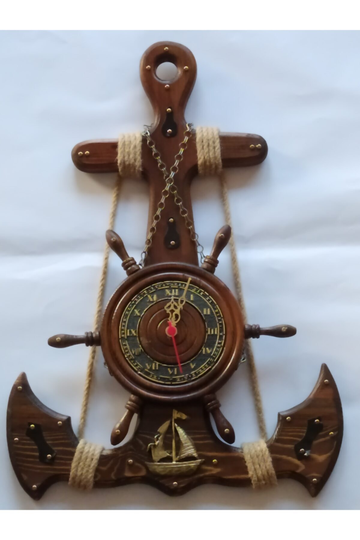 Wooden Wall Clock Hand Labor Pine wood Anchor Pattern