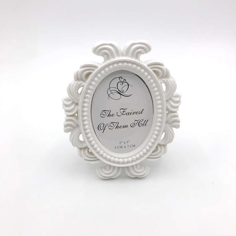 Marco de fotos Floral Retro, marco de fotos elíptico de escritorio, adorno pequeño, soporte de fotos barroco, utilería para fotos, de decoración del hogar de boda: Blanco