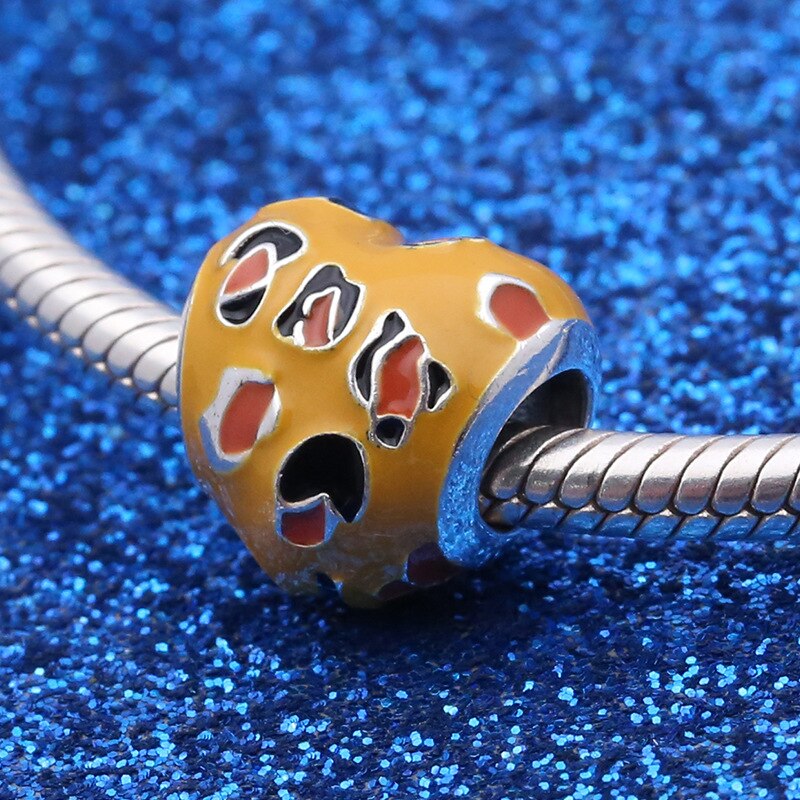 Echt 925 Sterling Zilver Spotted Heart Charm Met Crystal Hanger Kralen Passen Pan Armband Diy Sieraden