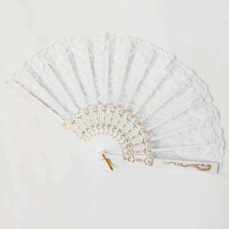 Eventail pliant en dentelle de Style chinois 1 pièce | Décor de fête de danse, ventilateur à main pliable de couleur unie: 8