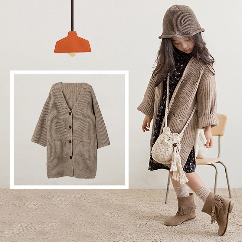 Girls Sweater Jacket Spring Children Long Sweater Autumn Baby Tops Kids Outerwea Cardigan Toddler Single Breasted Coat: 12